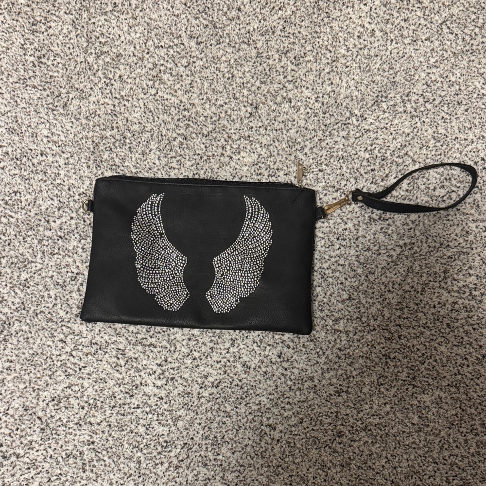 Black Clutch with Rhinestone Wing Design